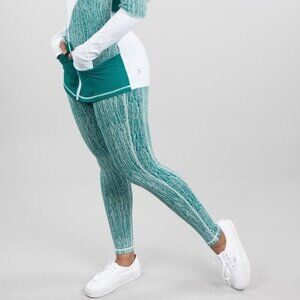 BuffBunny Jacquard High Rise Full Length Leggings Martini Green Blue White Sz M